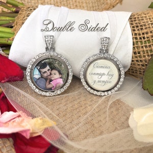 Spanish Photo Bouquet Charm for Bride-Memorial Saying in Spanish-Conmigo Hoy Y Siempre-Double Side-Remembrance Gift-Attach to Bridal Bouquet