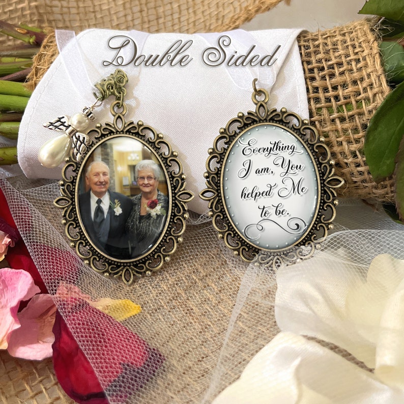 Loss of Grandparents Wedding Remembrance Gift-Photo Bouquet Charm-Memorial Gift for Bride-Loss of Loved One-Custom Photograph and Saying image 5