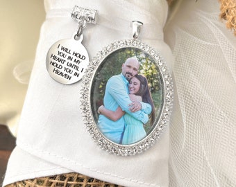 Custom Photo Bouquet Charm-Bride Gift-I will hold you in my heart until I hold you in heaven-Loss of Loved One Remembrance-Wedding-Memorial