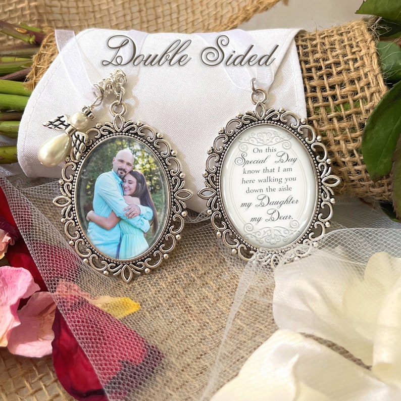 Loss of Grandparents Wedding Remembrance Gift-Photo Bouquet Charm-Memorial Gift for Bride-Loss of Loved One-Custom Photograph and Saying image 3