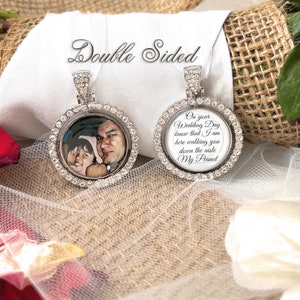 In Loving Memory Bouquet Charm for Bride-Wedding Photo Bouquet Charm-Double Sided-Custom Photo and Saying-Memorial Pendant for Bouquet-Dad