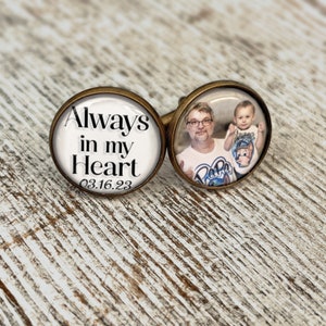 Wedding Memorial Photo Cufflinks for Groom-Wedding In Memory Cufflinks-Personalized Wedding Date-Always In My Heart-Remembrance Gift-For Him