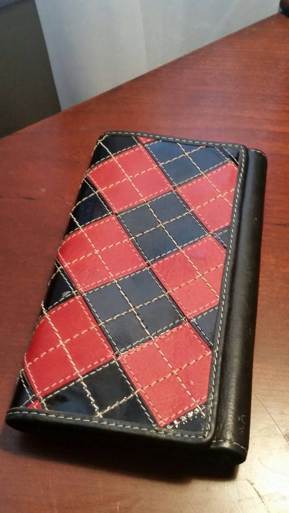 Vintage leather patchwork trifold double snap clo… - image 1