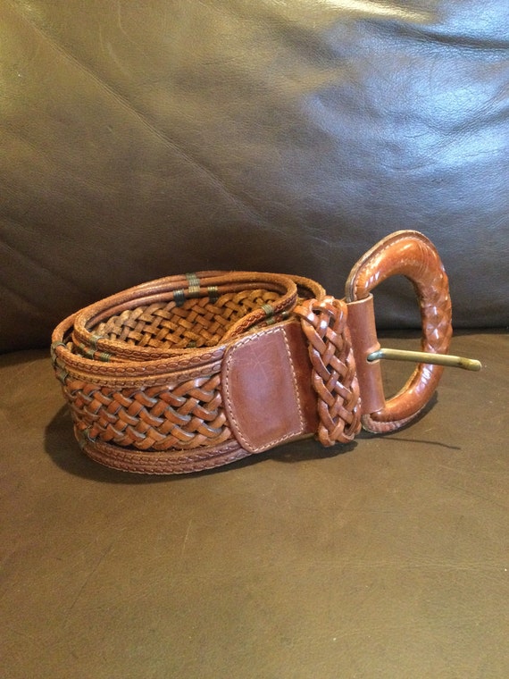 Vintage caramel leather braided, woven boho belt. - image 3