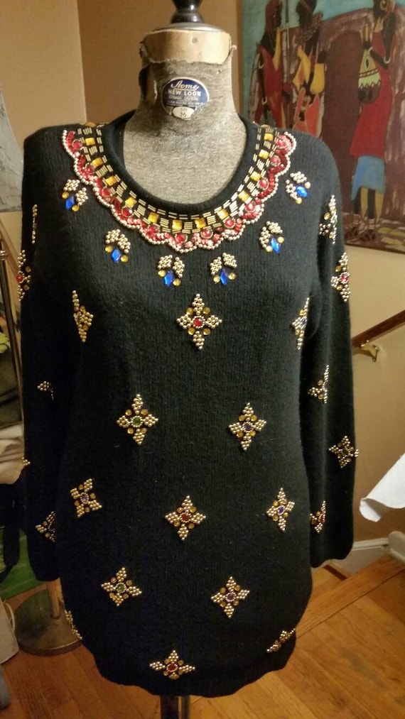 Vintage beaded, sequined sequins sweater dress/top