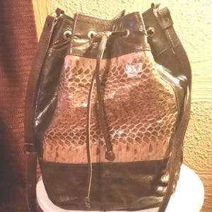 Bolso vintage de piel de cubo y piel de serpiente con cordón, monedero, bandolera, bolso de hombro, cartera.