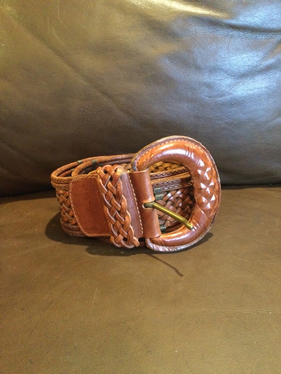 Vintage caramel leather braided, woven boho belt. - image 4