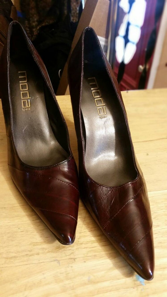 Vintage leather eel-skin Moda Spana pumps, sz. 6N.