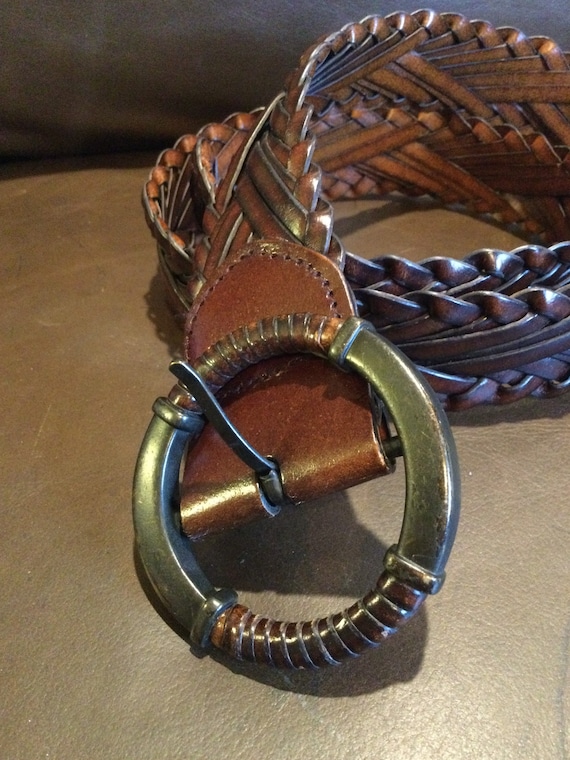 Vintage brown leather and faux leather boho belt.