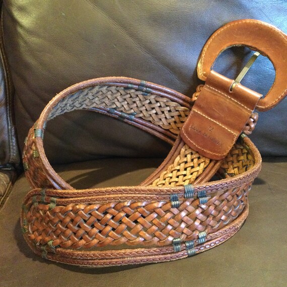 Vintage caramel leather braided, woven boho belt. - image 5