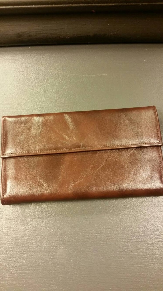 Vintage brown leather Buxton trifold wallet coin p