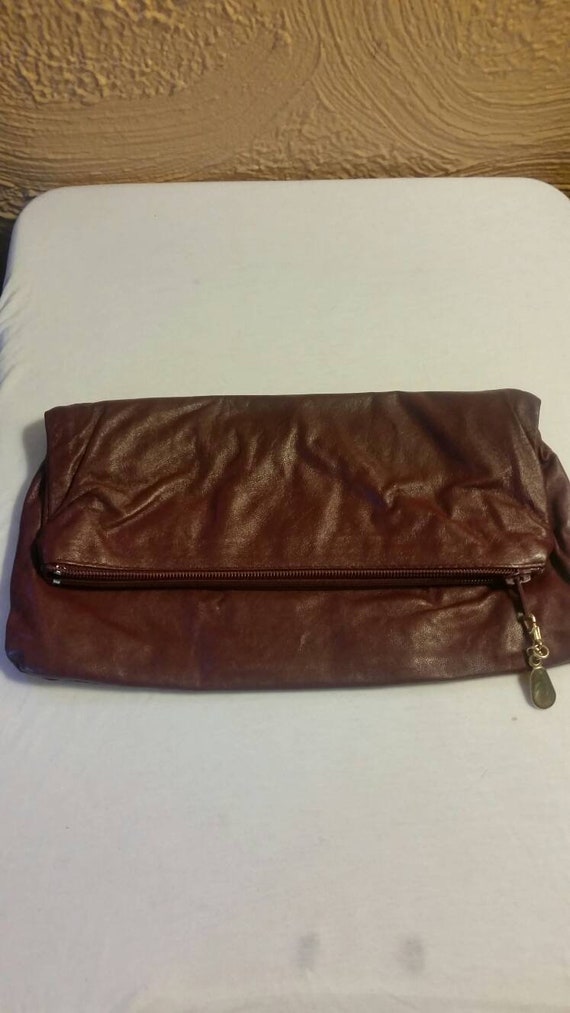 Vintage leather burgundy/mahogany clutch. - image 1