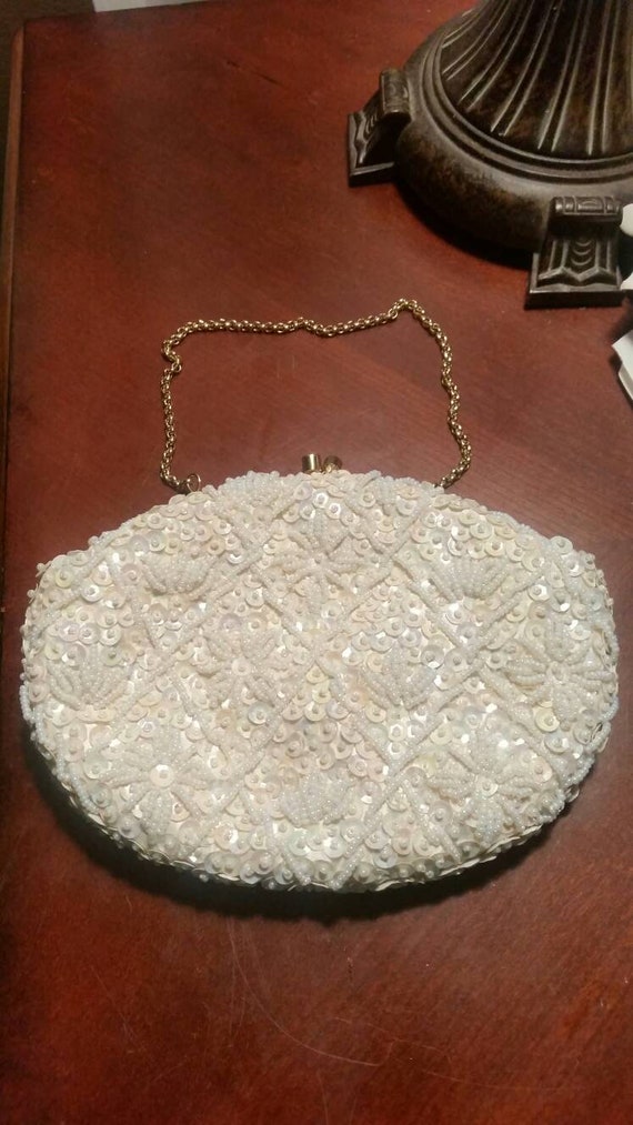 Vintage beaded sequin formal wedding prom purse, … - image 2