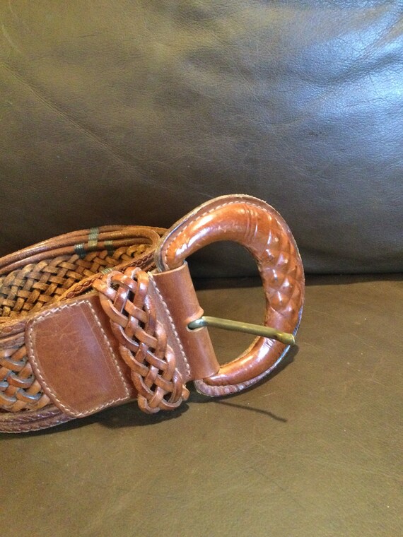 Vintage caramel leather braided, woven boho belt.
