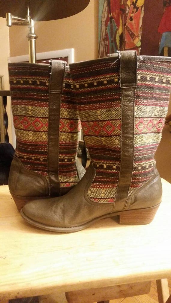 Vintage southwestern tapestry and faux leather boo