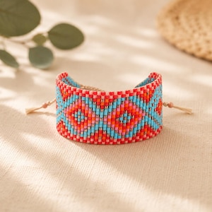 Pulseira de contas Miyuki: prata esterlina, estilo festival boho