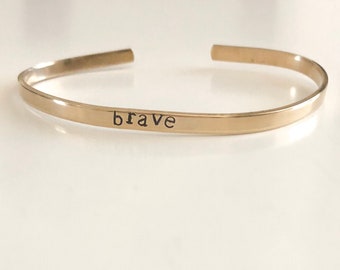 brave | inspirational words | meaningful jewelry | nugold cuff | gold bracelet
