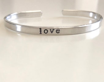 love | aluminum cuff | handstamped cuff | inspirational jewelry