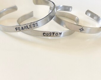 Set of THREE custom handstamped aluminum bracelets | inspirational words | custom jewelry |