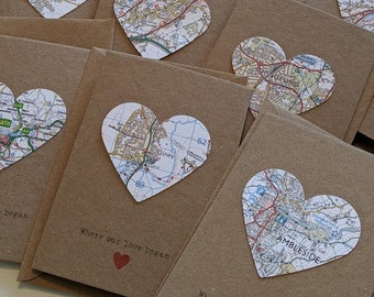 Personalised Map Heart Card: UK Location Valentine's, Anniversary love began