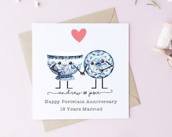 18.º aniversario de boda de porcelana personalizado: 18.º aniversario, marido, esposa