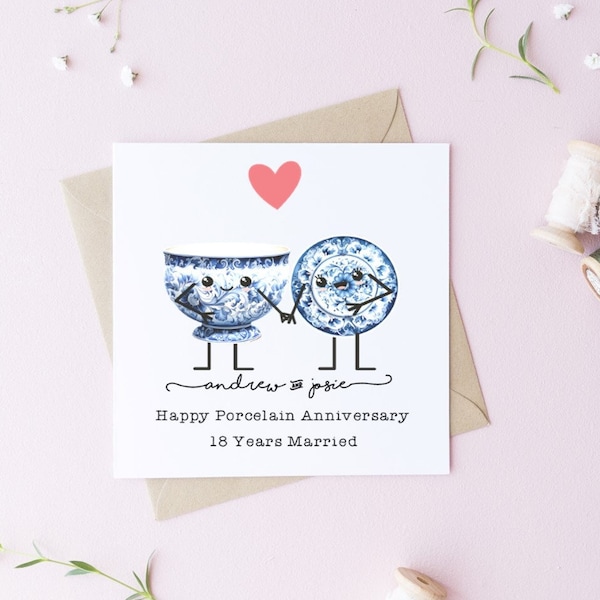 Personalised 18th Porcelain wedding anniversary- 18th anniversary, husband, wife