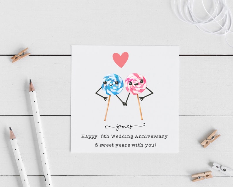 Personalised 6th Candy Anniversary card Wedding Anniversary | Etsy