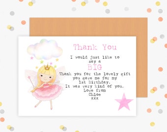 Pink Watercolour Fairy Girls Party Thank You Cards Pink Watercolour Fairy Girls Party Thank You Cards
