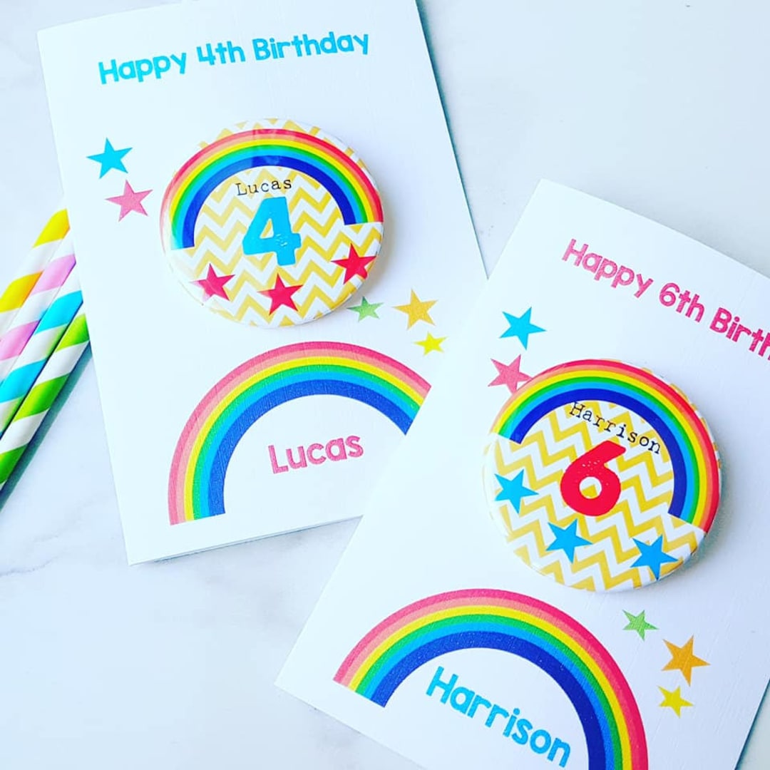 Personalised Rainbow Birthday Badge Card, Daughter, Niece ...