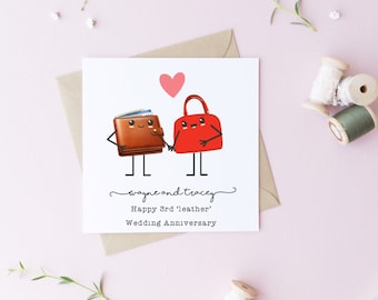 Personalised 3rd Leather Anniversary card- Wedding Anniversary