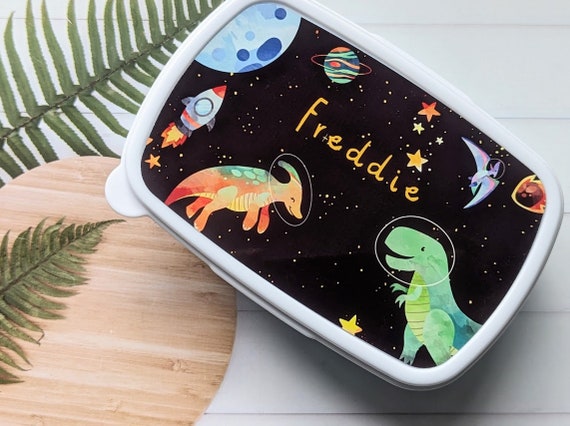 Personalised Kids Lunch Box: Dinosaur Space Design