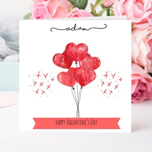 Gepersonaliseerde valentijnskaart: ballonnen, initialen, vriend, vriendin, elke tekst kan worden toegevoegd jubileumkaart, verjaardagskaart