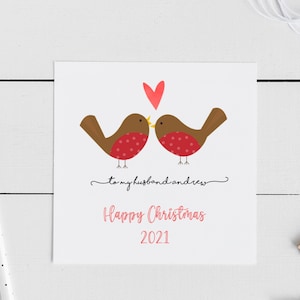 Gepersonaliseerde Robin kerstkaart-1e kerst, tekst man, vrouw, stel kan worden gewijzigd