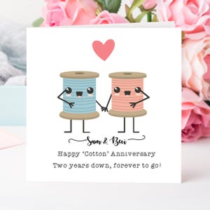 Personalised 2nd Cotton Anniversary card- Wedding Anniversary Husband, wife