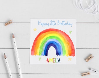 Personalised Rainbow Birthday Card 1st 2nd 3rd 4th 5th 6th 7th 8th 9th Sister, Cousin, Daughter, Granddaughter