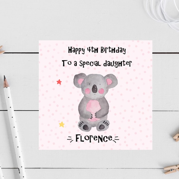 Personalised Koala Birthday Card- Birthday daughter, granddaughter, son, grandson