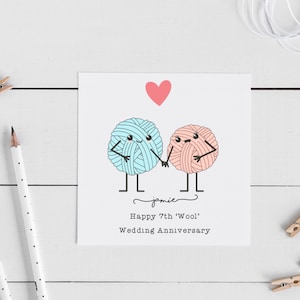 Personalised 7th Wool Anniversary card- Wedding Anniversary, husband, wife