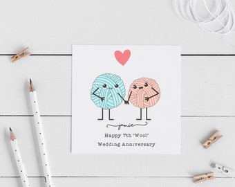 Personalised 7th Wool Anniversary card- Wedding Anniversary, husband, wife