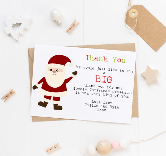 Pack of 10 personalised Christmas thank you cards Santa Etsy