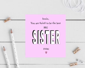 Personalised 3D effect Congratulations on becoming a big sister card