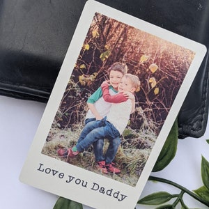 Personalised photo wallet card- aluminium add own photo can be double sided any wording added Valentines Father's Day