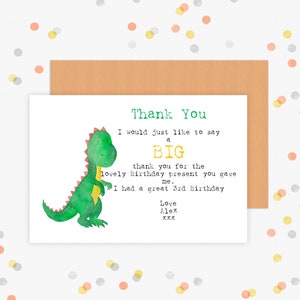 Pack of 10 Personalised Birthday thank you cards- Dinosaur 1st, 2nd, 3rd,4th, 5th, 6th, 7th, 8th any age birthday