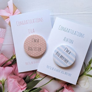 Personalised new baby Big Brother/sister badge card