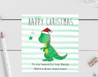 Personalised Dinosaur Christmas card,son brother, nephew, friend