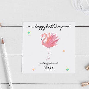 Personalised Flamingo Birthday Card- daughter, Granddaughter, birthday, niece,