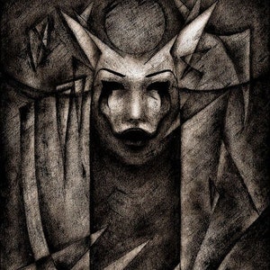 Sekhmet PRINT Egyptian Goddess Sekhmet art, dark mori, surreal abstract monochrome
