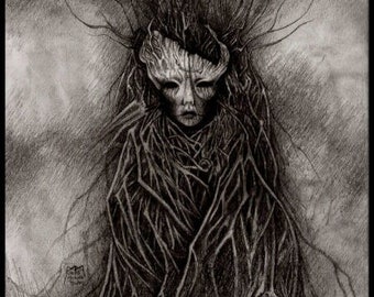 Of the Wildwood signed PRINT folk horror witchcore goblincore spooky haunted woodland tree spirit creature