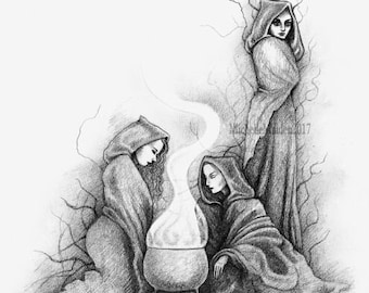 Limited Edition Witches Print 'Daughters of the Woods' Traditional Woodland Coven Art No.21of30