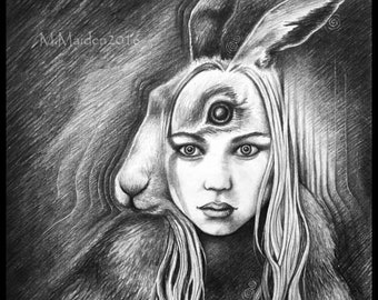 Isobel Gowdie Witch PRINT - I shall go into a hare - shapeshifter art, folk horror