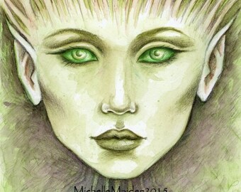 Nature Spirit Original Painting Green Lady Artwork Glimmer in the Trees